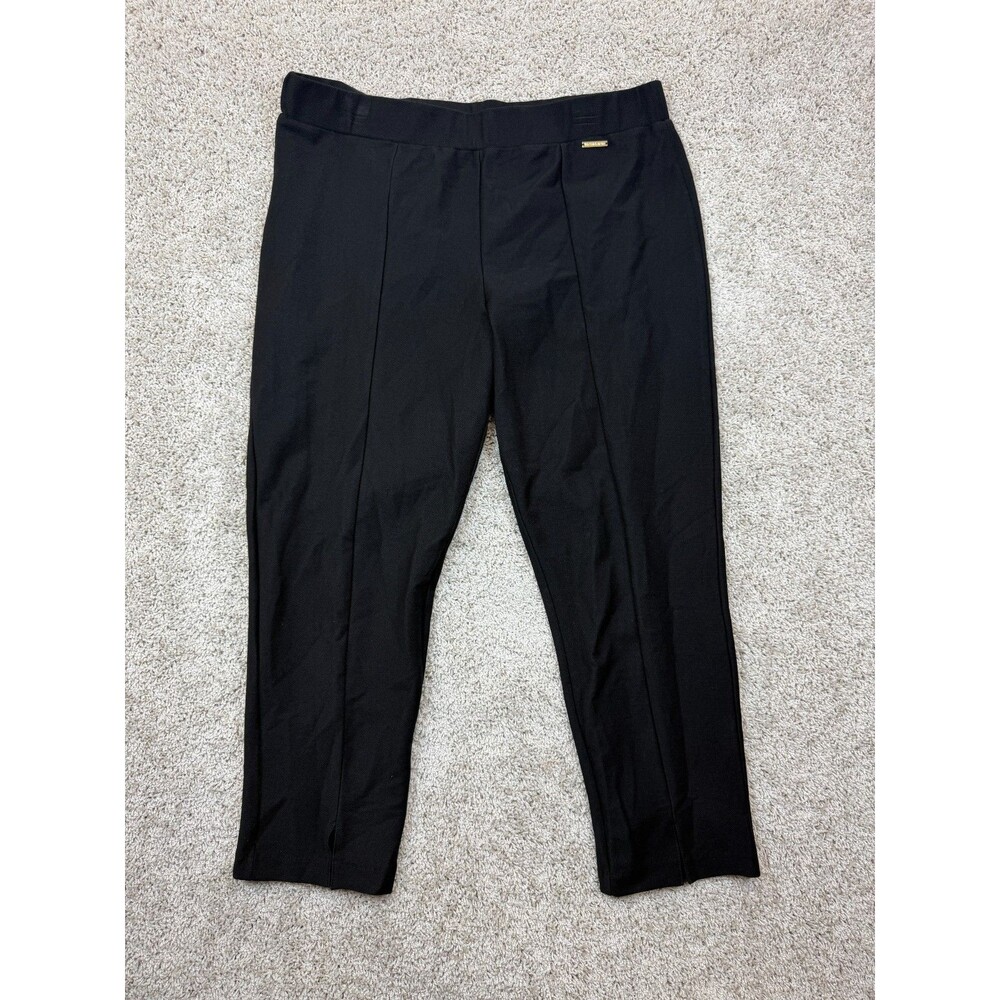 MICHAEL Michael Kors Womens XL Black Pull On Stretch Ankle Pants Gold Logo Slit